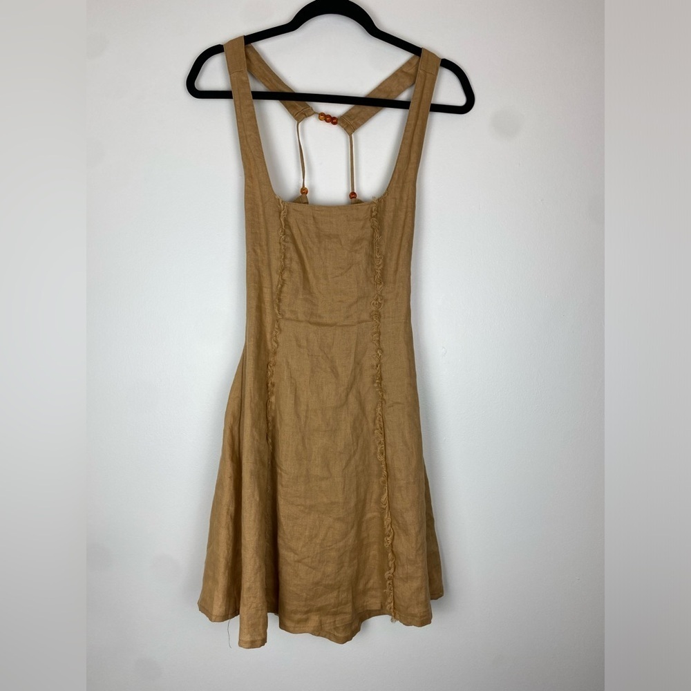 GHANDA Australia Camel Linen Western Coastal Cowgirl Fit Flare Mini Dress XS - Picture 2 of 7